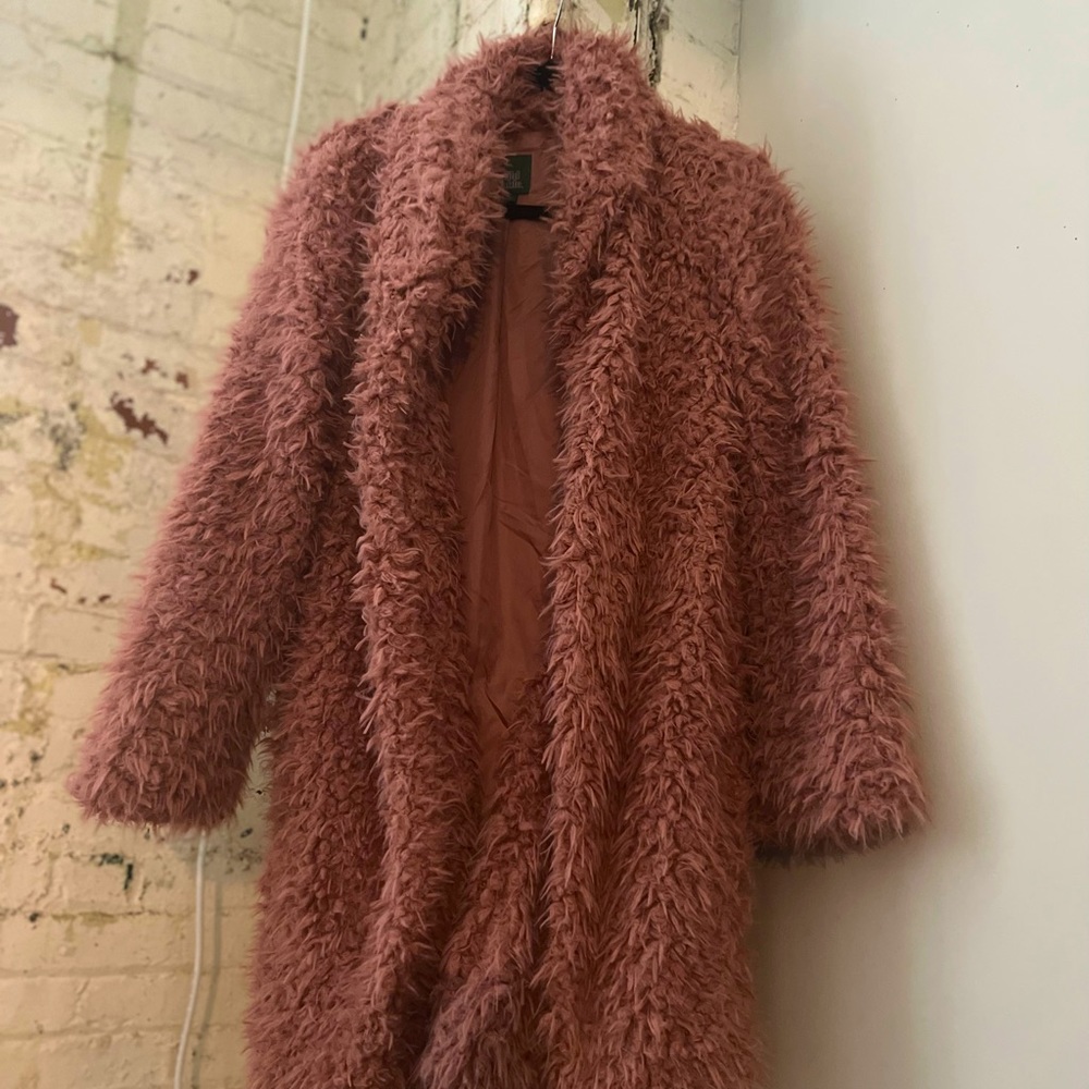 Wild Fable Faux Fur Coat in dusty-rose pink.